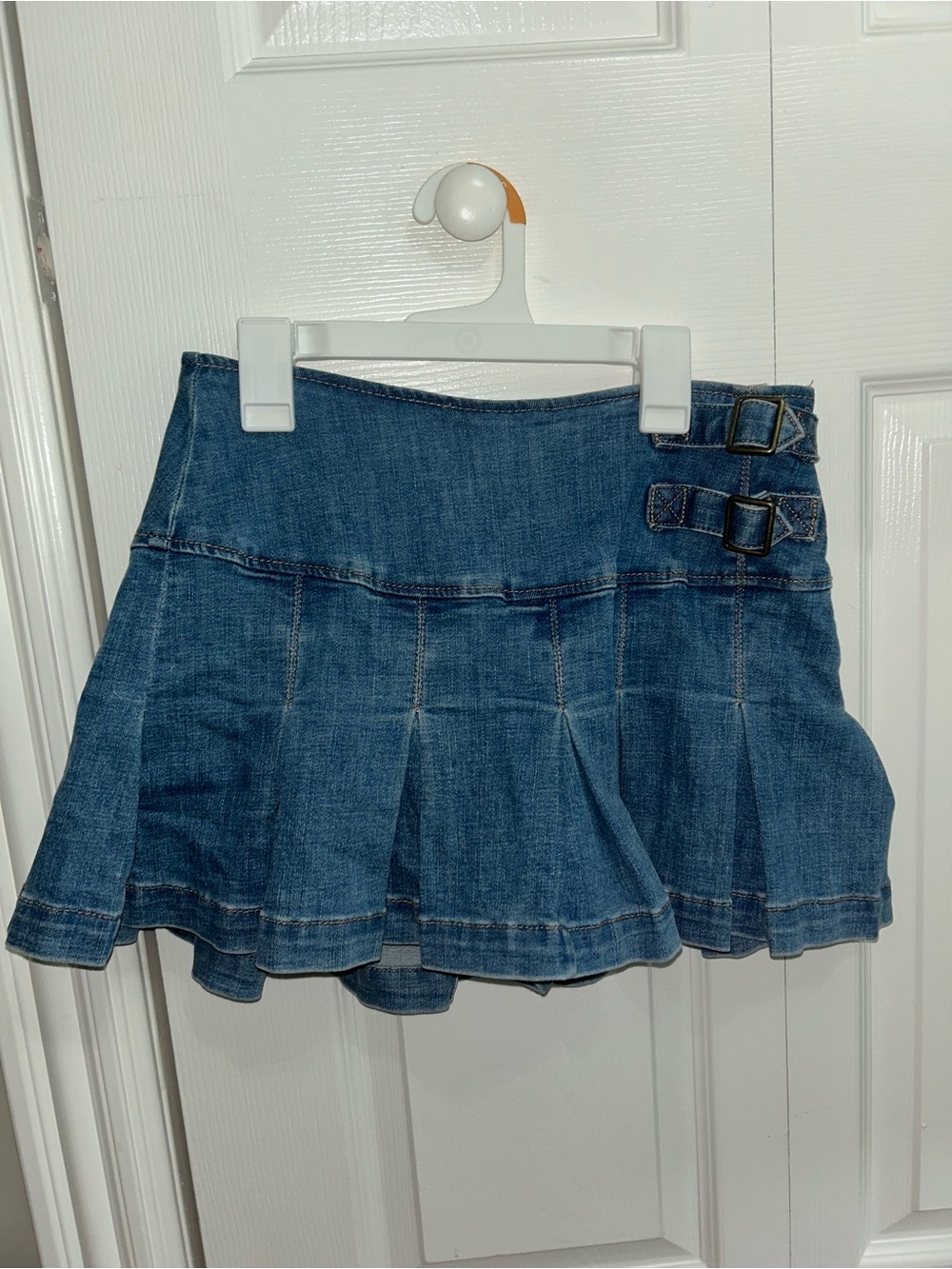wild fable Blue Denim Pleated Mini Skirt with Double Buckles